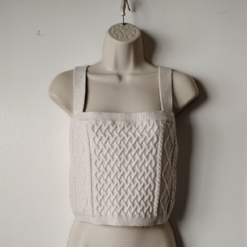 H&M Cable Knit Crop Top Camisole Sweater L Cream Ivory - Picture 2 of 11